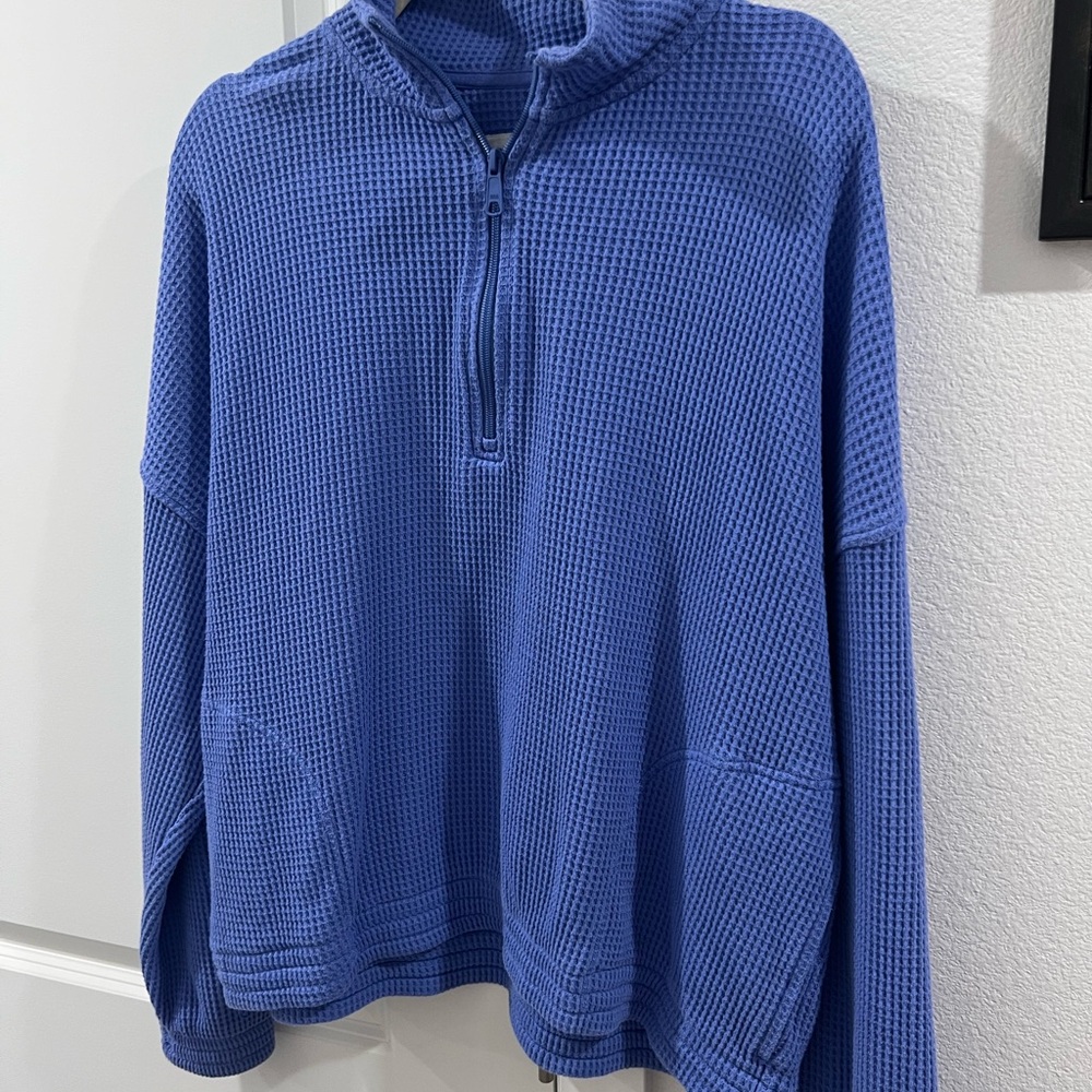 Aerie Women’s Blue Waffle Knit Zip-Up Sweater